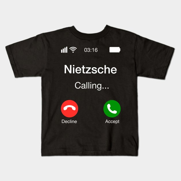 Nietzsche Calling - Funny Philosophy Phone Kids T-Shirt by Upsketch